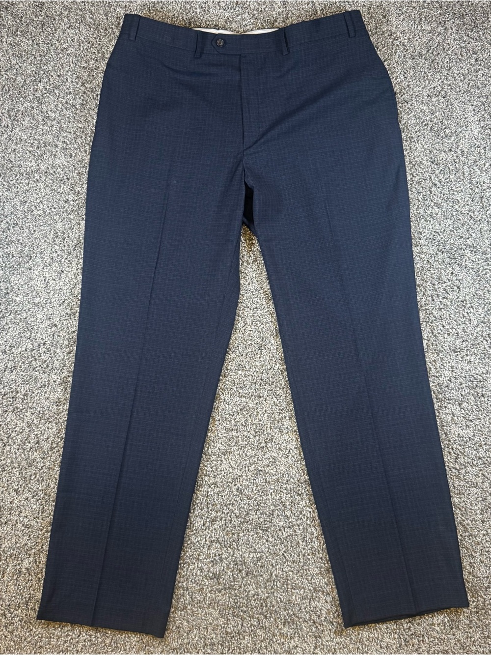 Ralph Ralph Lauren Mens 38x32 Navy Plaid Trousers Flat Front Dress Pants Slacks